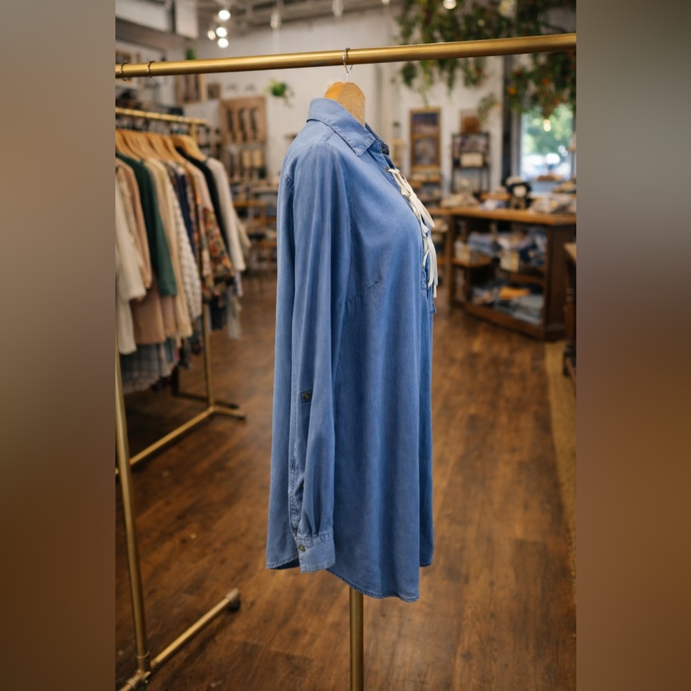 STYLE & CO CHAMBRAY LACE-UP TUNIC - Picture 3 of 4